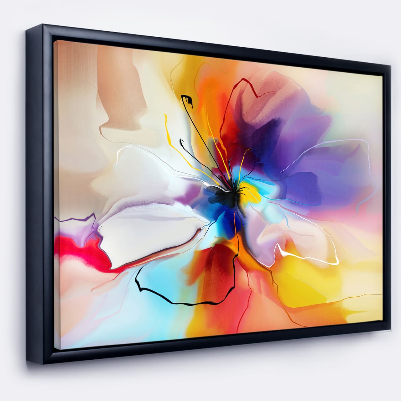 Designart - Creative Flower in Multiple Colors - Large Floral Framed Canvas art